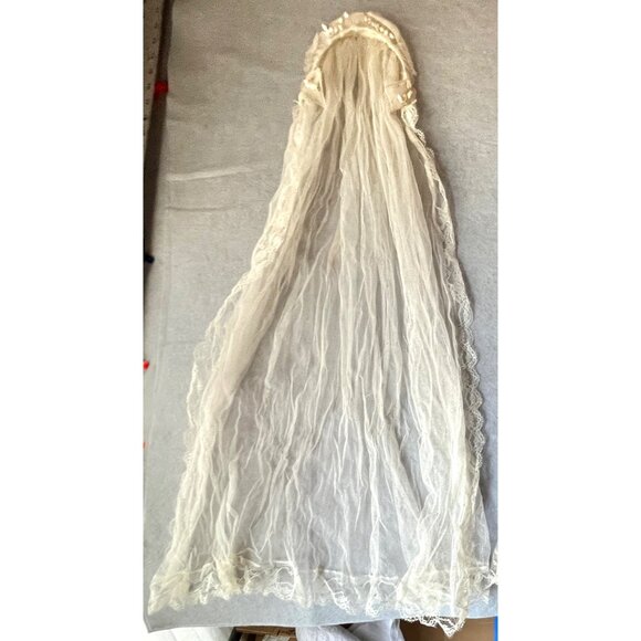 Antique Ivory Bridal Veil Silk Lily Of The Valley Head Dress 37x61 Wedding - Picture 1 of 7
